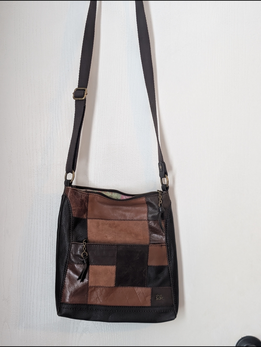 The Sak Patchwork Leather Messenger Bag - Brown & Black